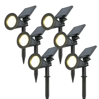 HOFTRONIC - Solar Gartenstrahler mit Bewegungsmelder IP65 Wasserdicht LED Solarlampen für Außen Solarleuchte 6 Stücke mit Erdspieß Solar Strahler Wintersolar Solarpanel Warmweiß Garten Solarstrahler