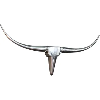 Wanddekoration BULL 100cm - silber - Aluminium Stierkopf Skulptur | Montiert, Tiermotiv, hochwertige Verarbeitung, für Wohnräume, Texas-Longhorn-Look, American Way of Life