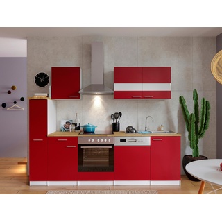 Küchenzeile Economy m. Geräten 250 cm Rot/Nussbaum Dekor