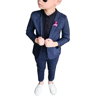 ShiFan Jungen Anzüge Kinder Schlanke Passform Formal Anzug Einfarbig Kleidung Für Hochzeiten Grau Blau 150 - 150(Büste 72 CM)