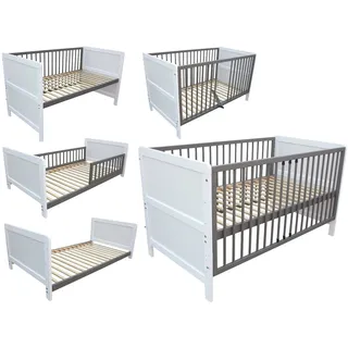 Micoland Kinderbett Juniorbett Gitterbett Beistellbett 140x70 cm 3in1 weiß-grau - Weiß