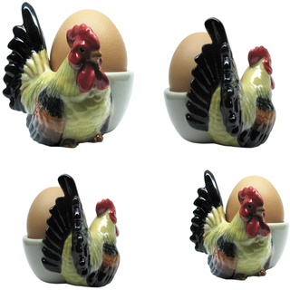 B2SEE Eierbecher Keramik Geschirr Set Tier Motive 4 teilig Gute Qualität (Hühner)