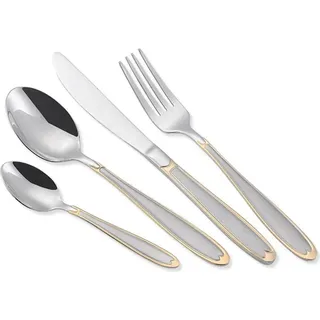 Maestro Besteckset 24 teilig für 6 Personen aus Edelstahl 18/10 Essbesteck Set Messer Gabel Löffel Tafelbesteck Silber/Gold