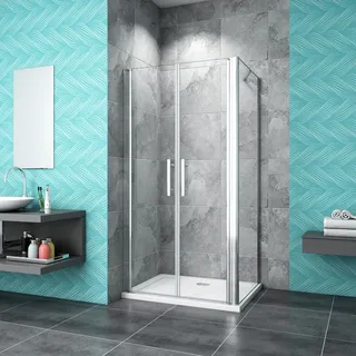 Doppeltür eckdusche 80x80x195cm Eckig-kabine Duschabtrennung Pendeltür Duschtür 6mm NANO Glas Ohne Duschtasse - Transparent