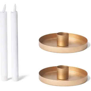 Novaliv 2er-Set Stabkerzenhalter 14cm Metall rund Tafelkerzen Gold mat in Gold | Gr.: onesize