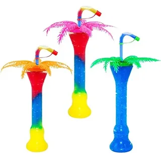 JG-Verpackungen 5 Slush Eis Becher, Becher + Deckel + Trinkhalm + Palme, 330/350ml