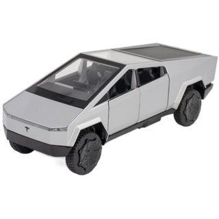 1:32 Für Tesla Cybertruck Pickup Legierung Automodell Diecast Metall Geländewagen LKW Automodell Sound Licht Kinder Spielzeug Geschenk (Color : Silver, Size : with Box)