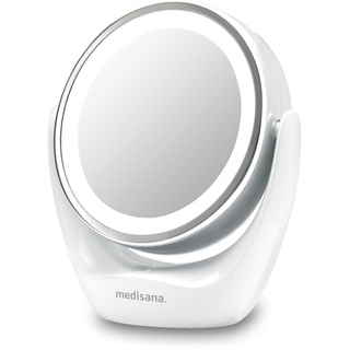 medisana CM 835 Kosmetikspiegel mit LED-Beleuchtung, Tischspiegel mit 5-facher Vergrößerung, Schminkspiegel, Doppelseitig, 360° schwenkbar, Weiß, 40 x 30 cm