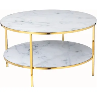 SalesFever Couchtisch rund Gold Weiß Glas 80 x 80 x 45 cm