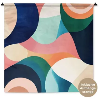MuchoWow Wandteppich Abstrakt - Blau - Rosa, Quadratisch, Höhe: 3 mm, Wand Teppich Wohnzimmer, Schlafzimmer, 150x150 cm blau|rosa Quadratisch | 150 cm x 150 cm x 3 mm