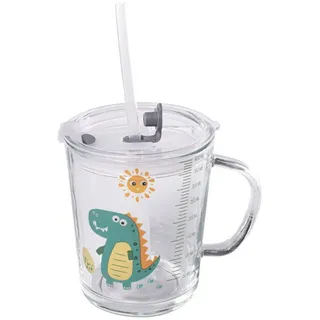 Intirilife Kinder Trinkbecher transparent mit Deckel, in Dino Design - Gr.: onesize