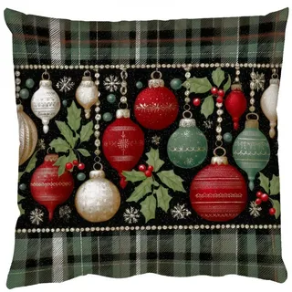 MuchoWow Dekokissen Weihnachtskugeln - Rot - Stechpalmenzweige - Muster, Zierkissen mit Füllung und Bezug, Sofakissen, 45x45 cm rot Quadratisch | 45 cm x 15 cm x 45 cm