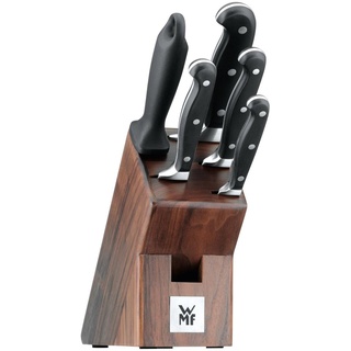 WMF Spitzenklasse Plus Messerblock mit Messerset 6teilig, Made in Germany, 4 Messer geschmiedet, Wetzstahl, Walnussholz-Block, Performance Cut