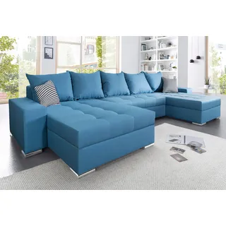 Collection AB Wohnlandschaft COLLECTION AB "Josy XXL U-Form, B: 333 cm, mit 2 Recamieren 77 & 97 cm", blau, B:333cm H:84cm T:161cm, 100% Polyester, Sofas, Wohnlandschaft, Bettfunktion, Bettkasten & 2 Zierkissen, Federkern
