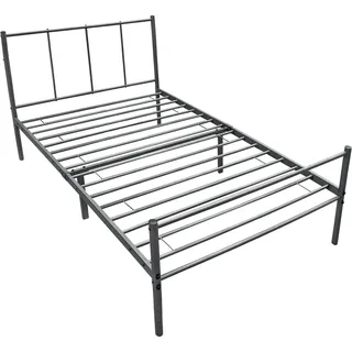 [en.casa] Bett, Laos 90 x 200cm Dunkelgrau Bettrahmen Jugendbett Stahlrahmen Einzelbett Bettgestell