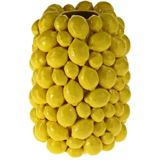 Steingut Vase mit authentischen Zitronen, Gelb - Dekovase 19 x 19 x 26 cm, sommerliche Wohn-Deko