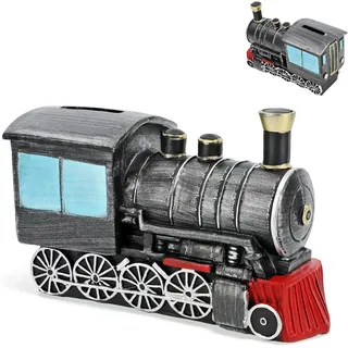 alles-meine.de GmbH Spardose - Eisenbahn/Lokomotive - mit Verschluß - stabile Sparbüchse aus Kunstharz - Geld Sparschwein - lustig witzig/Urlaubskasse - Reise - Urlaub - Reis..