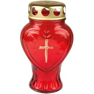 HS Candle Grablicht Glas in Herzform (Rot), Grabkerze mit ca. 30h Brenndauer