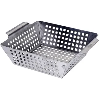 Grillkorb gelocht aus Edelstahl - Grillpfanne eckig - Grillschale 25x21x8 cm