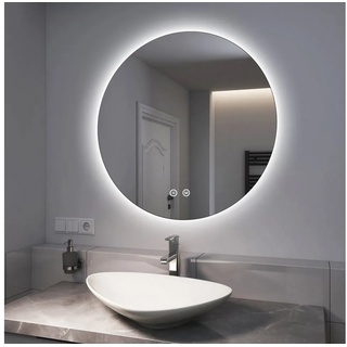 EMKE Badspiegel EMKE Runder Badspigel Spiegel mit Beleuchtung Rahmenloser Spiegel, mit Touchschalter und 3 Lichtfarbe Dimmbar Ø 80 cm