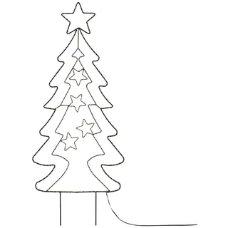 ECD Germany LED Gartenstecker Weihnachtsbaum 87 cm 90 LEDs Warmweiß, Timer, Batteriebetrieben IP44 Innen/Außen, Metall Tannenbaum Deko Weihnachten