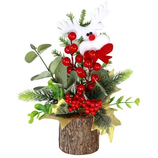 25 Cm Tisch-Mini-Weihnachtsbaum, Kleiner Topf-Weihnachtsbaum mit Holzsockel und Ornamenten, Künstlicher Weihnachtsbaum, Mini-Weihnachtsbaum für Weihnachten, Zuhause, Küche, Esstisch-Dekoration(D)
