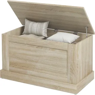 HOMCOM Aufbewahrungsbox, Spielzeugkiste aus Holz, mit Sicherheitsscharnier, für Wohnzimmer, Eingangsbereich, 80 x 40 x 45 cm, Naturholz   Aosom