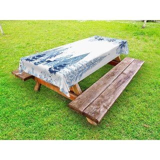 Abakuhaus Tischdecke dekorative waschbare Picknick-Tischdecke, Winter Deer Pine Trees Weihnachten blau 145 cm x 265 cm