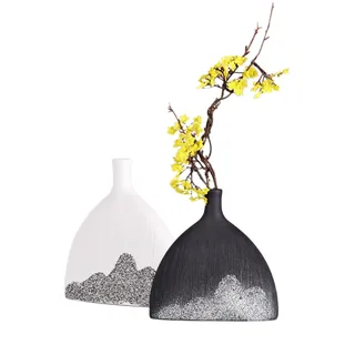 Schwarz-weißes Keramikvasenset für die Wohnkultur, Bauernhausvase, Eingangsbereich-Dekor, Pampasgrasvase, dekorative Vase(Weiß+Schwarz)