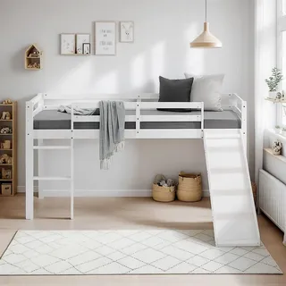 Homestyle4u Hochbett mit Rutsche weiß
