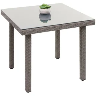 Poly-Rattan Esstisch Cava, Gartentisch Tisch mit Glasplatte, 80x80cm, grau