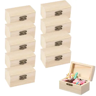 Huamirra Holzkiste Klein, 10 Stück Schatztruhe Truhe, Mini Schatztruhe aus Holz, Schmuckkästchen Selber, Schatzkiste mit Deckel, Geeignet Zum Aufbewahren Und Dekorieren