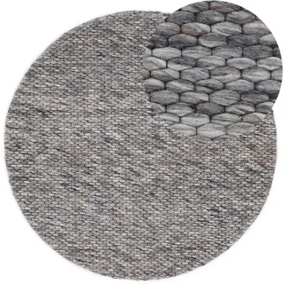 carpetfine Wollteppich Sina, rund, Höhe: 14 mm, grobe Struktur, Zeitloses Design, reine Wolle, Wohnzimmer grau Ø 200 cm x 14 mm