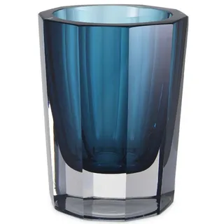 Casa Padrino Luxus Deko Glas Vase Blau Ø 11 x H. 15 cm - Elegante handgefertigte 8-eckige Blumenvase - Deko Accessoires
