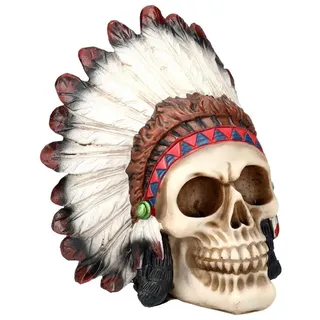 Figuren Shop GmbH Dekofigur Totenkopf Häuptling - Western Gothic Dekoration Figur Skull Schädel bunt
