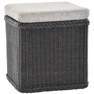 Rattan Wäschekorb Wäschetruhe Sitz gepolstert, Flur-Bank Aufbewahrungsbox mit Deckel Bad-Hocker Sitzhocker Wäschesammler Sitz-Truhe Natur (Schwarz, Quadratisch)