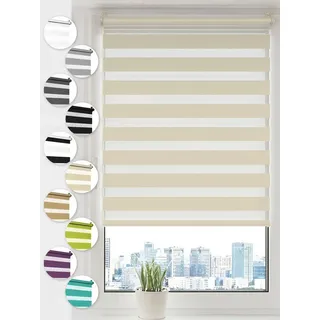 Doppelrollo Klemmfix ohne Bohren Rollos für Fenster und Tür Seitenzugrollo, Sonello, blickdicht, ohne Bohren, freihängend, Klemmfix, 120cm x 210cm Creme Duo Rollo, Lichtschutz, Jalousie mit Klemmträger beige 120 cm x 210 cm