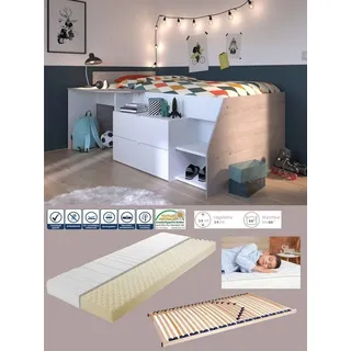 Parisot Hochbett Milky in Weiß und Grey Loft oder Schwarz und Jackson Eiche (Komplett Set, 3-St., Funktions- Hochbett mit Stauraum) großzügiger Stauraum unter der Liegefläche