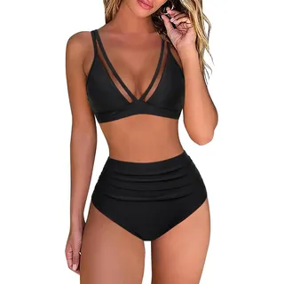 Bcenoilua Damen Bikini Set V-Ausschnitt Mesh Bikini-Oberteil und High Waist Unterteile Weicher Bademode Zweiteiliger Badeanzug Push Up Sexy Schwimmanzug Swimsuit - S
