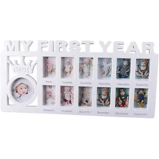 Hominas Baby Bilderrahmen, Mein Erstes Jahr Bilderrahmen 12 Monate Fotorahmen Collage Geburtsgeschenk für Neugeborene Babyparty Ersten Geburtstag (Weiß)