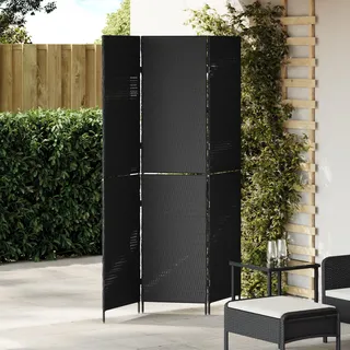 3-teiliger Faltbarer Raumteiler Sichtschutz 146x180 cm Schwarz Poly Rattan moderner Stahlrahmen