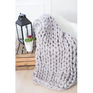 Hfnnhl Grobstrickdecke Handgefertigter Grobstrick Überwurf, Grob Strickdecke Warme Decke Karierte Strickbett Sofa Überwürfe Dekorationen Weihnachts Geschenk (Color : Gray, Size : 100x200cm)