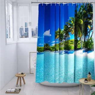 YISURE Duschvorhang 200x220 Ozean, Strand Meer Palmen Duschvorhang badewanne Textil Schimmelresistent maschinenwaschbar mit 12 Metallösen, Breite 200 x Höhe 220cm
