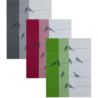 Kracht 3er Pack Halbleinen Geschirrtücher Zugvögel 50x70 cm - rot;grün;grau