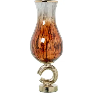 DRW Glasvase mit Rand und Aluminiumboden, goldfarben, marmoriert, Weiß und Braun, 18 x 18 x 49 cm
