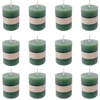 Rustikale Mini Kerzen ca. 4 x 5 cm Stumpenkerze im Antik Look für die perfekte Atmosphäre Zuhause (12 x Grün)
