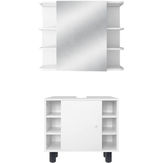 ML-Design Badmöbel-Set 2-teilig, Badezimmermöbel Set Badmöbel Set Badezimmerset, Waschtisch mit Unterschrank, Spiegelschrank, Badezimmerschrank Badschrank, im Modernen Stil, Weiß, Holz, viel Stauraum