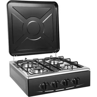 Gasherd Propan 4 Flammen Gaskochfeld Outdoor Camping Kochfeld aus Eisen mit Manueller Zündung und Ablageflächen Ideal für Wohnmobil Garten und Outdoor Küche