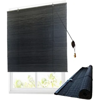 Bambusrollos,Retro Bambus Rollo Raffrollo,Natür Holz Jalousie,Lichtfilter Belüftung Vorhang,Seitenzug Sichtschutz für Fenster,Innen- und Außen,Anpassbare Farben,Breite x Höhe (90cm x 130cm)