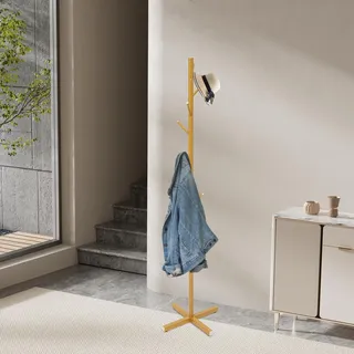 Shiyinge 7 Haken KleiderstäNder GarderobenstäNder Kleiderstange Kleidungs StäNder Metall KleiderbüGel Jacke Stander Hut Baum Stehen Home Dekor Aufrecht Garderobe Eisen Modern Stilvoll Gold 170Cm